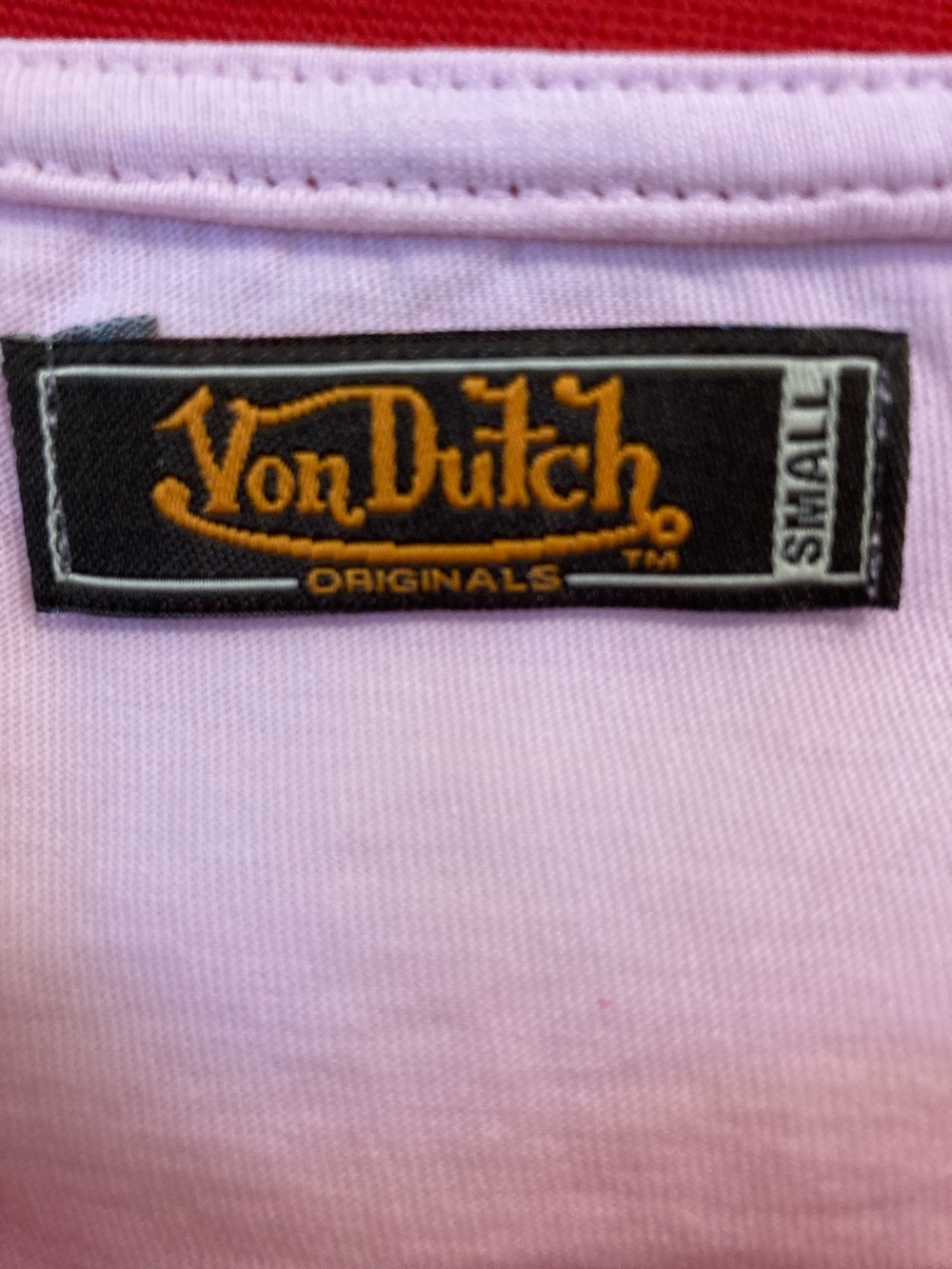 Von Dutch Pink Cropped Henley with Red Trim - Picture 2 of 6